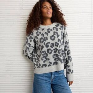 American Eagle Outfitters Oversized Gray Animal Print Sweater